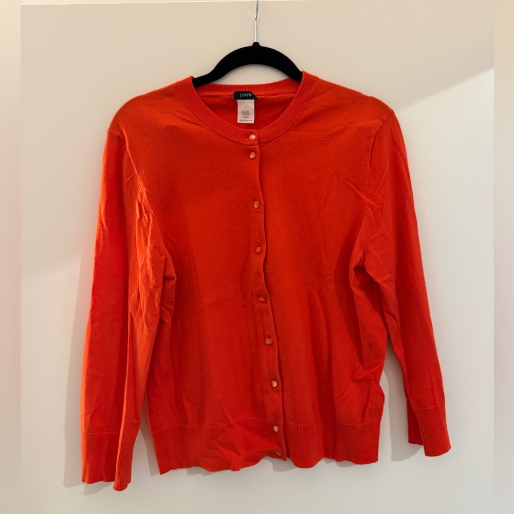 J. Crew Women's Bright Orange Crewneck Button Cardigan — size large